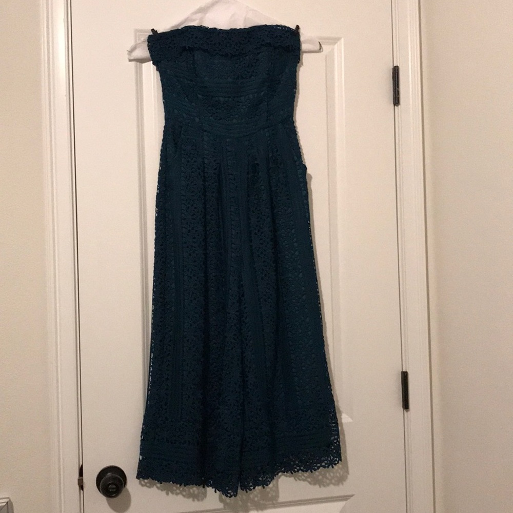 Grey Lin Anthropologie Teal Lace Jumpsuit